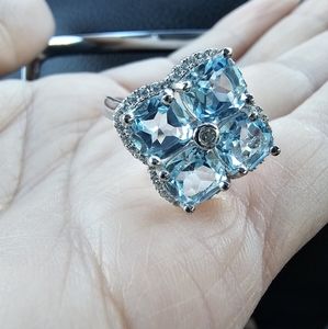BLUE TOPAZ sterling Silver w/ white Gold Plating Size 8